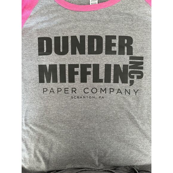 The Office Dunder Mifflin Women’s 3/4 Sleeve Logo Raglan T-shirt Pink Gray XL - Picture 5 of 7